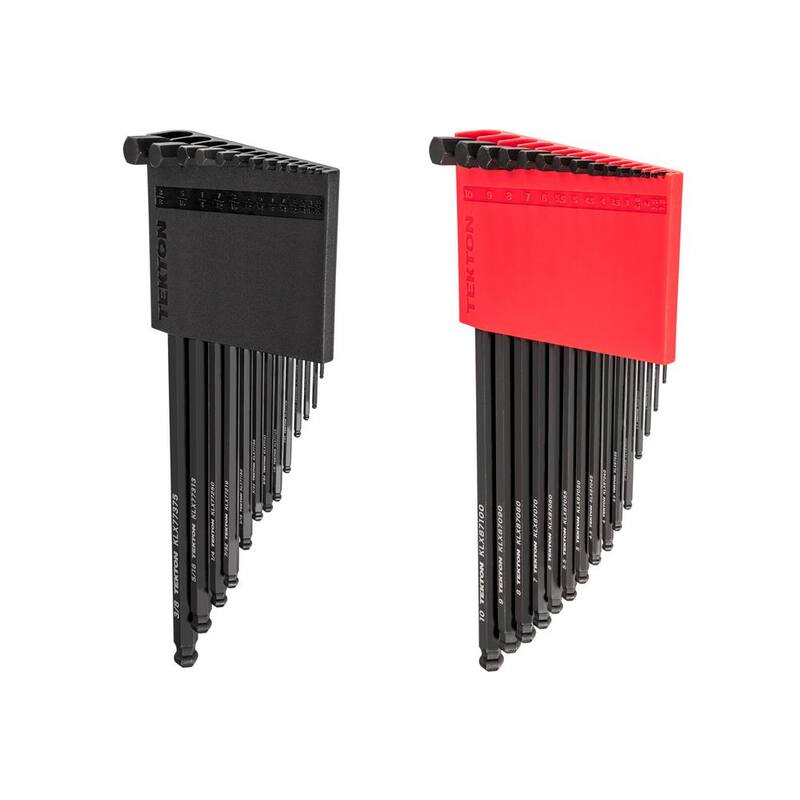 Juego de llaves hexagonales de brazo corto con extremo de bola TEKTON con portaherramientas, 28 piezas (0.050 a 3/8 pulgadas, 1.3 a 10 mm) - KLX91312