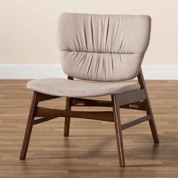 Baxton Studio Benito Transitional Beige Fabric Upholstered and Walnut Brown Finished Wood Accent Chair - 191-11710-ZORO