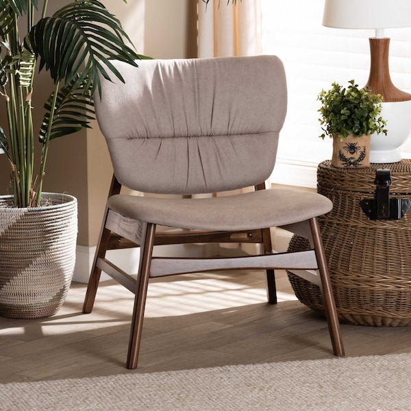 Baxton Studio Benito Transitional Beige Fabric Upholstered and Walnut Brown Finished Wood Accent Chair - 191-11710-ZORO