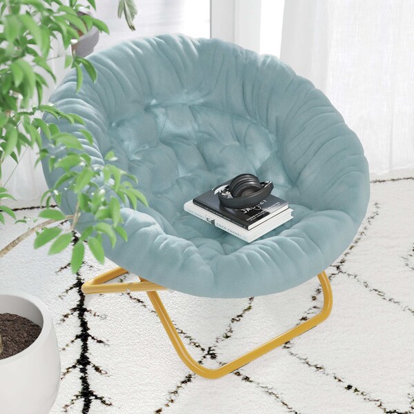 Flash Furniture Dusty AquaSoft Gold Faux Fur Folding Saucer Chair - FV-FMC-025-DTAQ-SGD-GG