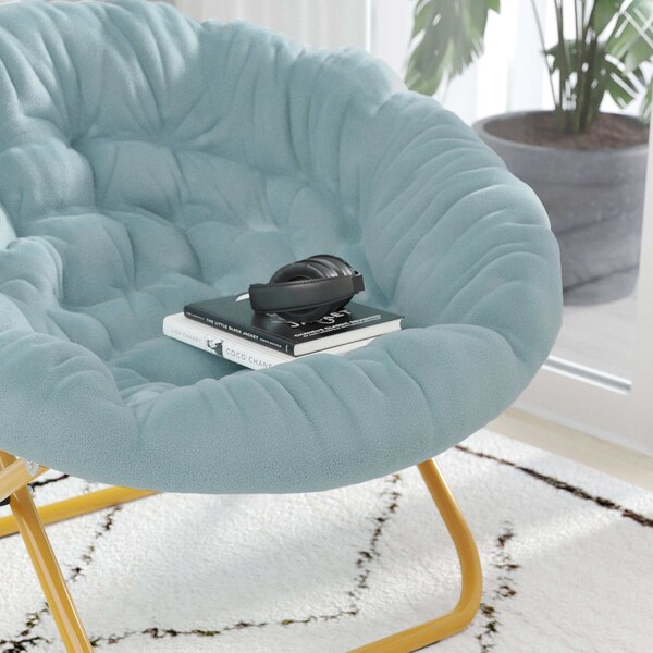 Flash Furniture Dusty AquaSoft Gold Faux Fur Folding Saucer Chair - FV-FMC-025-DTAQ-SGD-GG