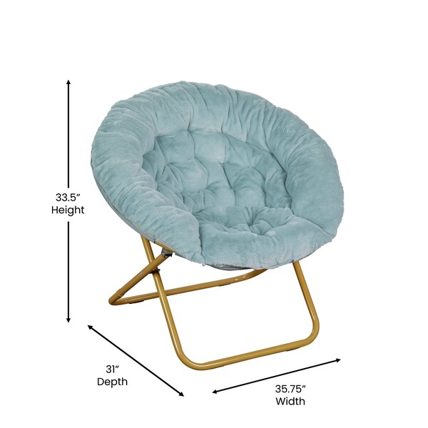 Flash Furniture Dusty AquaSoft Gold Faux Fur Folding Saucer Chair - FV-FMC-025-DTAQ-SGD-GG