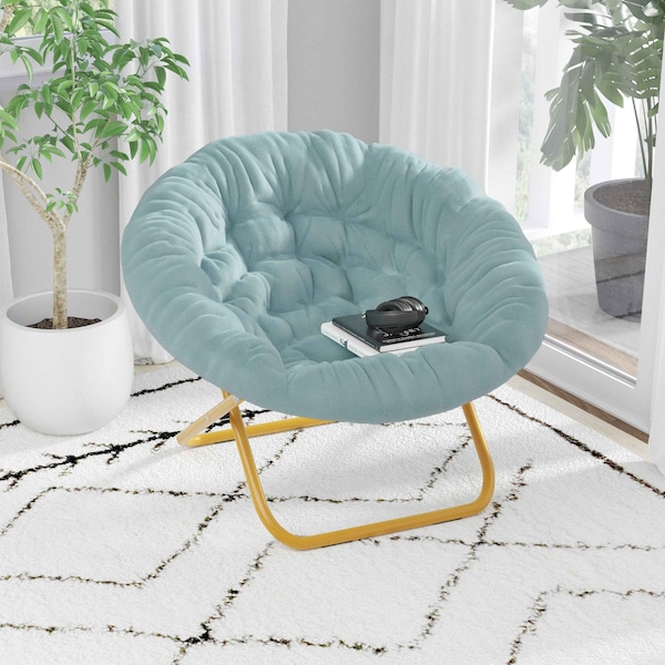 Flash Furniture Dusty AquaSoft Gold Faux Fur Folding Saucer Chair - FV-FMC-025-DTAQ-SGD-GG