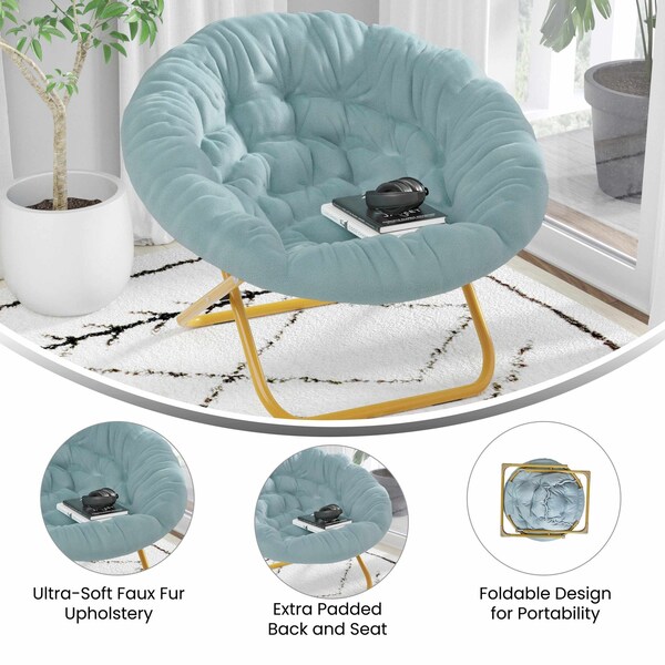 Flash Furniture Dusty AquaSoft Gold Faux Fur Folding Saucer Chair - FV-FMC-025-DTAQ-SGD-GG