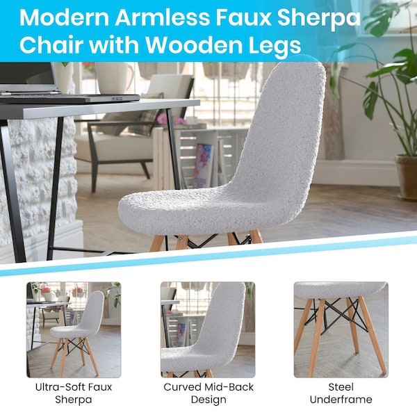 Flash Furniture Gray Faux Sherpa Accent Chair with Wood Legs - DL-10-GY-GG