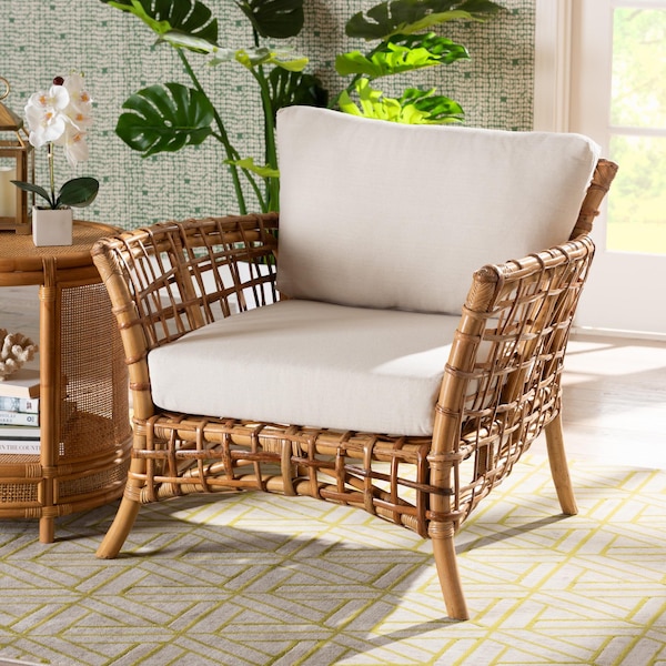 Bali & Pari Babette Modern Bohemian Natural Brown Rattan Arm Chair - 239-13481-ZORO