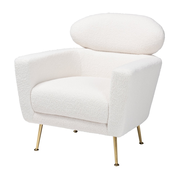 Baxton Studio Fantasia Modern and Contemporary Ivory Boucle Upholstered and Gold Metal Armchair - 220-12862-ZORO