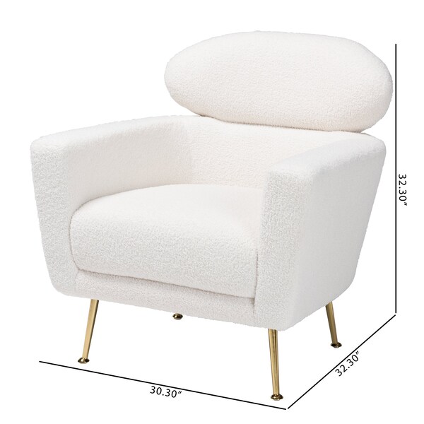 Baxton Studio Fantasia Modern and Contemporary Ivory Boucle Upholstered and Gold Metal Armchair - 220-12862-ZORO