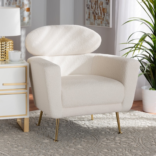 Baxton Studio Fantasia Modern and Contemporary Ivory Boucle Upholstered and Gold Metal Armchair - 220-12862-ZORO