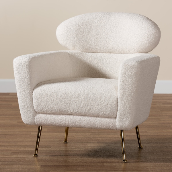 Baxton Studio Fantasia Modern and Contemporary Ivory Boucle Upholstered and Gold Metal Armchair - 220-12862-ZORO