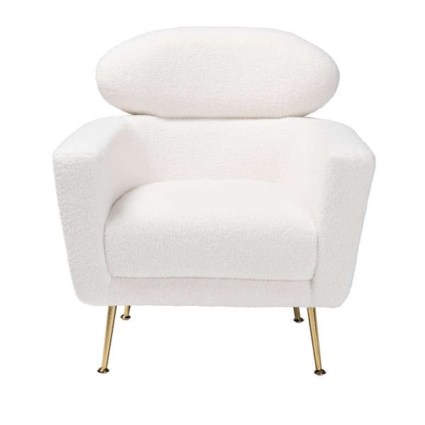 Baxton Studio Fantasia Modern and Contemporary Ivory Boucle Upholstered and Gold Metal Armchair - 220-12862-ZORO