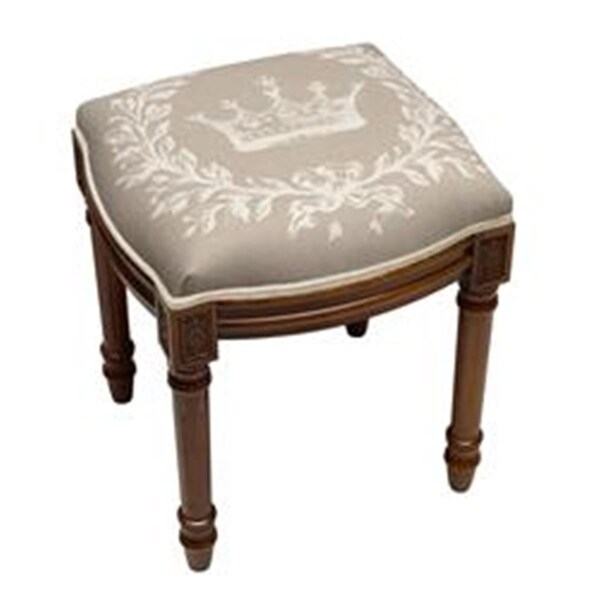123 Creations Taupe Crown Upholstered Wooden Vanity Stool, Wood Stain - FS046XXLT