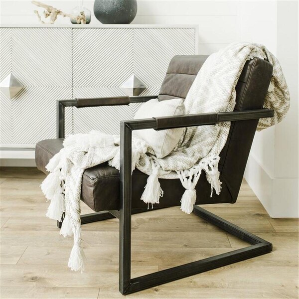 Seatsolutions Emmalee Loft Leather Accent Chair with Cast Iron Base, Dark Brown - SE3283821