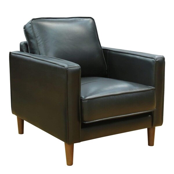 Sunset Trading 32 in. Prelude Top Grain Leather Mid Century Modern Accent Armchair Black - SU-PR15070-80-100E