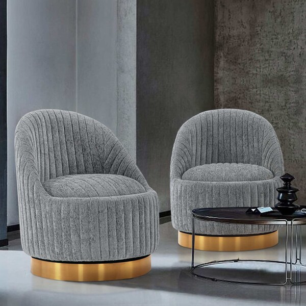 Manhattan Comfort Modern Leela Swivel Boucle Accent Chair in Grey, 2PK - 2-AC058-GY