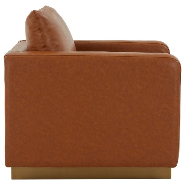 Leisuremod Nervo Leather Accent Armchair with Gold Frame, Cognac Tan - NS32BR-L