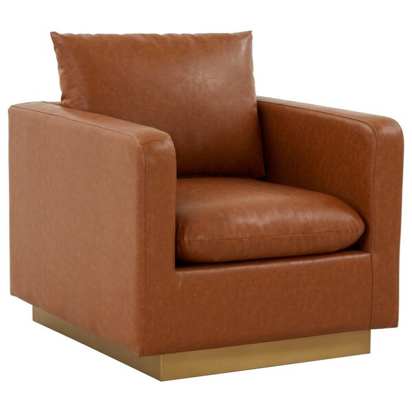Leisuremod Nervo Leather Accent Armchair with Gold Frame, Cognac Tan - NS32BR-L