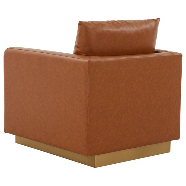 Leisuremod Nervo Leather Accent Armchair with Gold Frame, Cognac Tan - NS32BR-L