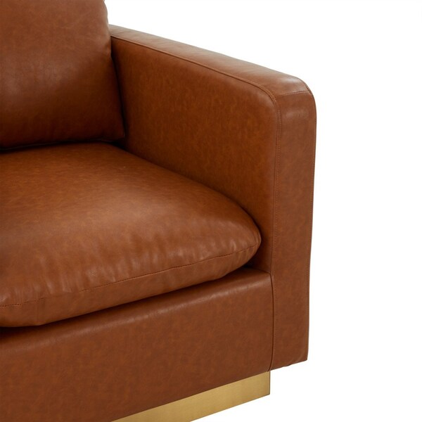 Leisuremod Nervo Leather Accent Armchair with Gold Frame, Cognac Tan - NS32BR-L