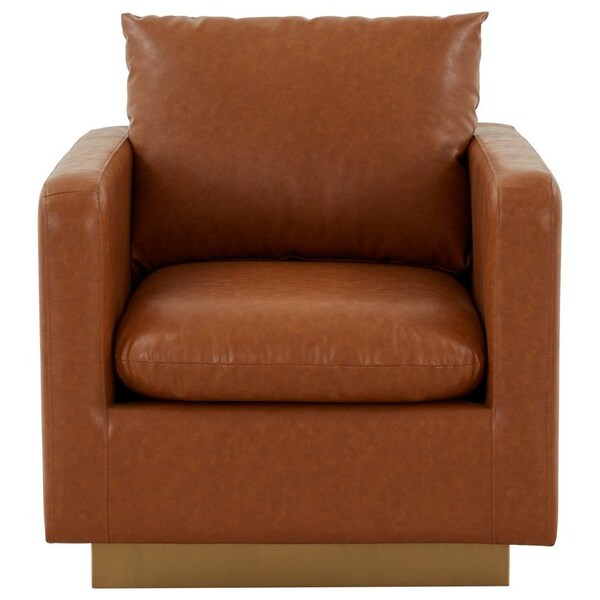 Leisuremod Nervo Leather Accent Armchair with Gold Frame, Cognac Tan - NS32BR-L