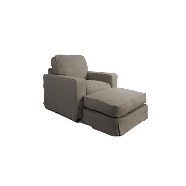 Sunset Trading 37.8 x 38.6 x 39.4 in. Americana Slipcovered Chair & Ottoman - Light Grey - SU-108520-30-220591