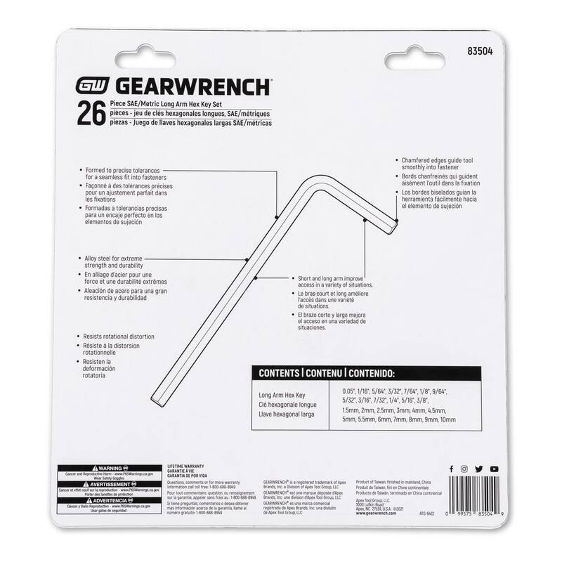 Juego de Llaves Allen de Brazo Largo en Pulgadas y Métrico con Estuches (26 Piezas) - 83504