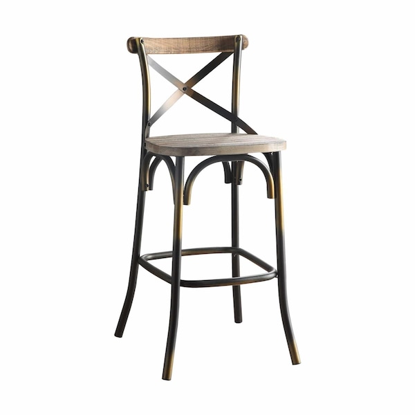 Gfancy Fixtures 43 in. High Back Antiqued Copper & Oak Finish Bar Chair - GF3099616