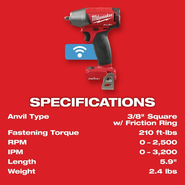 Milwaukee Tool M18 FUEL w/ONE-KEY 3/8" Compact Impact Wrench w/ Friction Ring - 2758-20