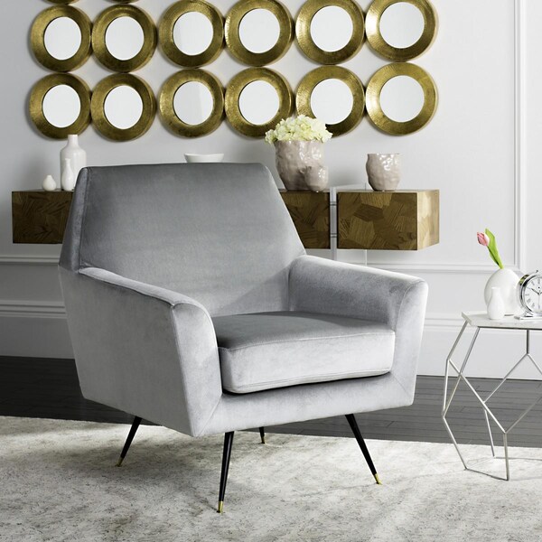 Safavieh Nynette Velvet Retro Mid Century Accent Chair, Light Grey - FOX6270B