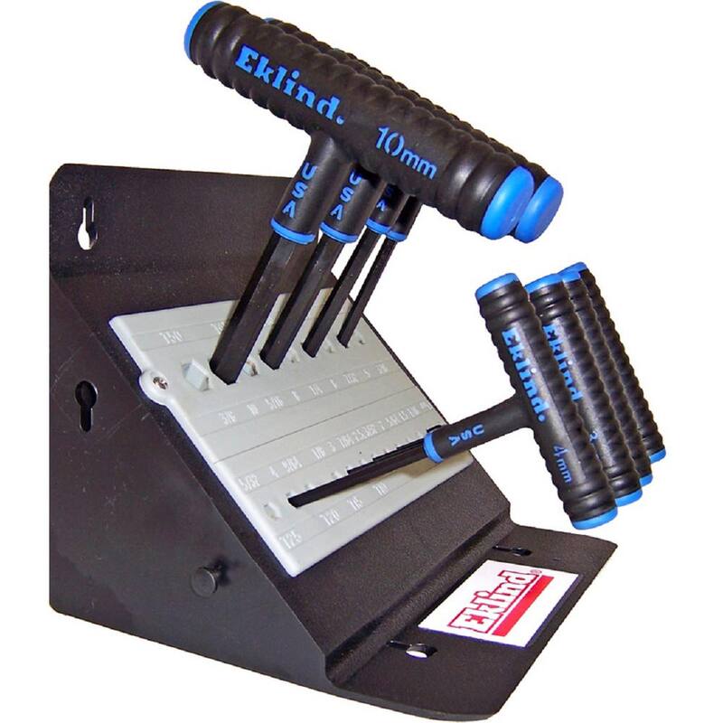 Llave Allen en forma de T con mango Power-T de la marca Eklind - Set de Llaves Métricas de 2 mm a 10 mm en Serie de 6 pulgadas con Soporte (8 piezas) - 64611