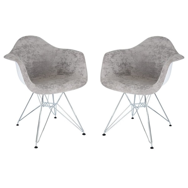 Leisuremod Willow Velvet Eiffel Metal Base Accent Chair, Cloudy Gray, 2PK - WM24VGR2