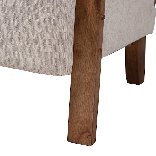 Baxton Studio Sage Modern Japandi Light Grey Fabric and Walnut Brown Finished Wood Arm Chair with Woven Rattan - 242-13560-ZORO