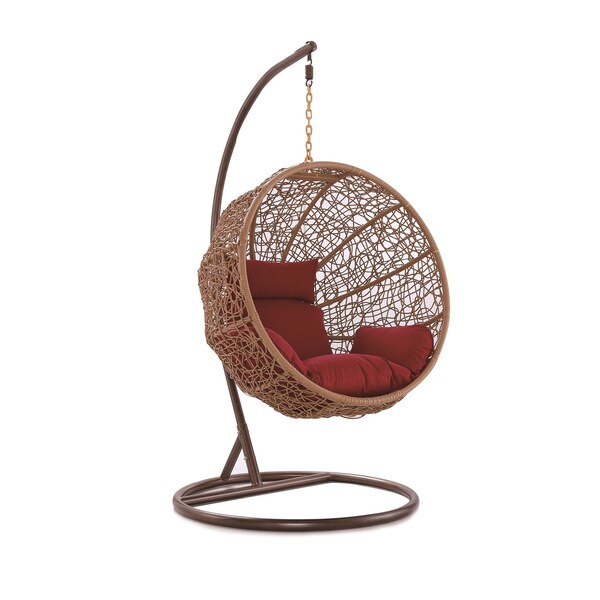 Manhattan Comfort Zolo Hanging Lounge Egg Swing Chair in Red and Saddle Brown - OD-HC001-RD