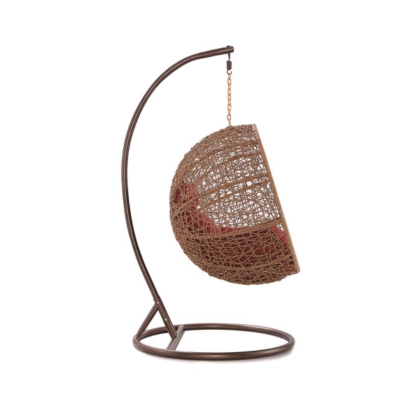 Manhattan Comfort Zolo Hanging Lounge Egg Swing Chair in Red and Saddle Brown - OD-HC001-RD