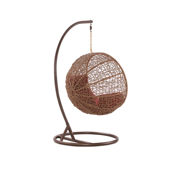 Manhattan Comfort Zolo Hanging Lounge Egg Swing Chair in Red and Saddle Brown - OD-HC001-RD