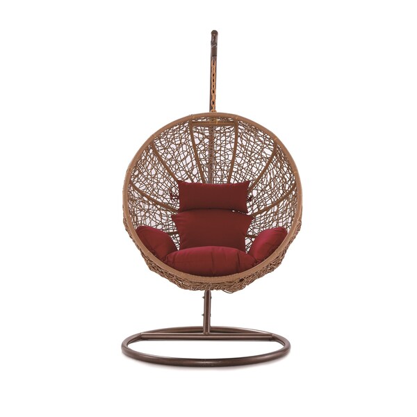 Manhattan Comfort Zolo Hanging Lounge Egg Swing Chair in Red and Saddle Brown - OD-HC001-RD