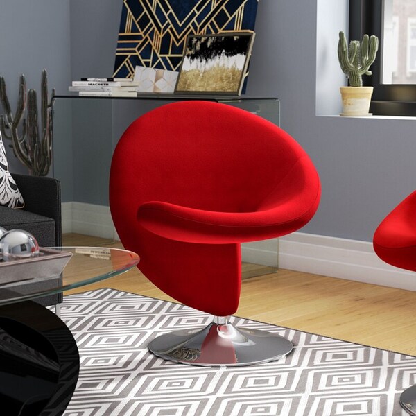Manhattan Comfort Curl Swivel Accent Chair in Red and Polished Chrome - AC040-RD