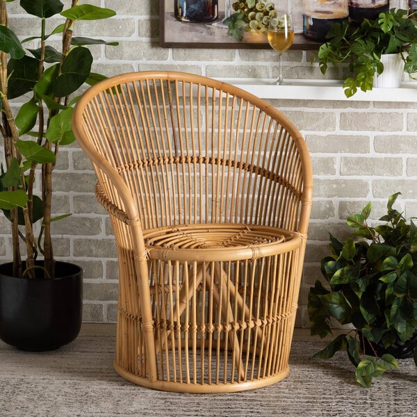 Baxton Studio Narva Modern Bohemian Natural Brown Rattan Accent Chair - 211-12766-ZORO