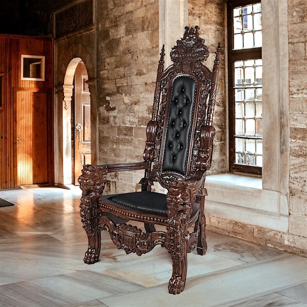 Design Toscano The Lord Raffles Leather Lion Throne Chair - AF51207