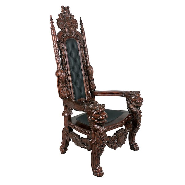 Design Toscano The Lord Raffles Leather Lion Throne Chair - AF51207