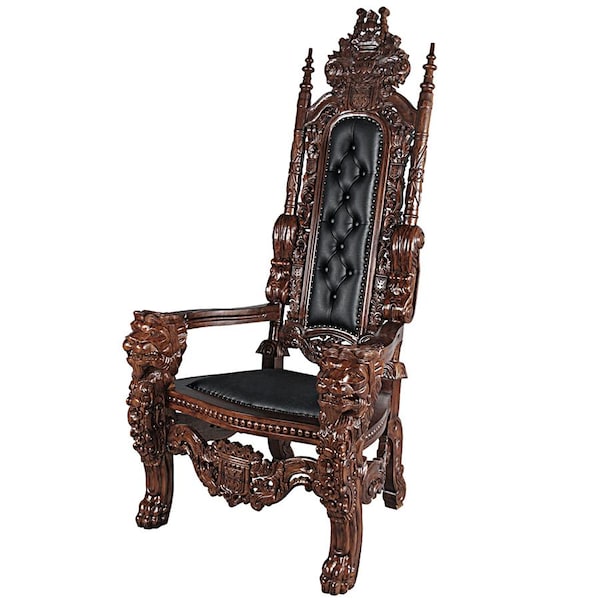 Design Toscano The Lord Raffles Leather Lion Throne Chair - AF51207