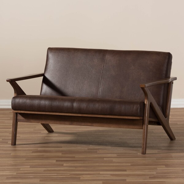 Baxton Studio Bianca Walnut Wood Dark Brown Distressed Faux Leather 2-Seater - 140-7545