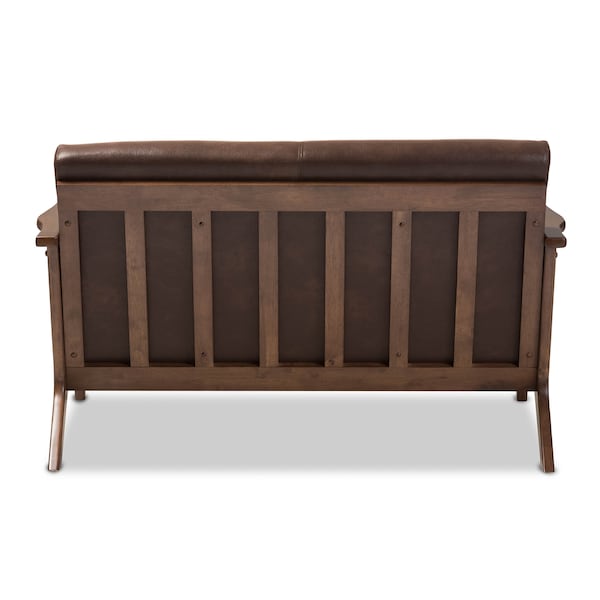 Baxton Studio Bianca Walnut Wood Dark Brown Distressed Faux Leather 2-Seater - 140-7545