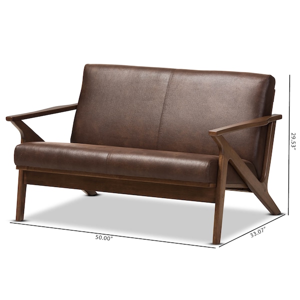 Baxton Studio Bianca Walnut Wood Dark Brown Distressed Faux Leather 2-Seater - 140-7545