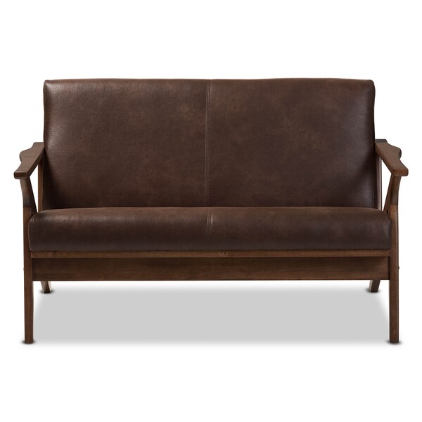 Baxton Studio Bianca Walnut Wood Dark Brown Distressed Faux Leather 2-Seater - 140-7545