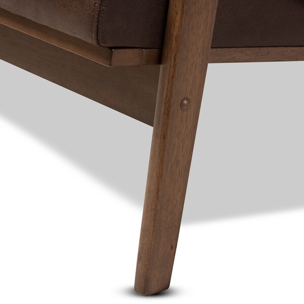 Baxton Studio Bianca Walnut Wood Dark Brown Distressed Faux Leather 2-Seater - 140-7545