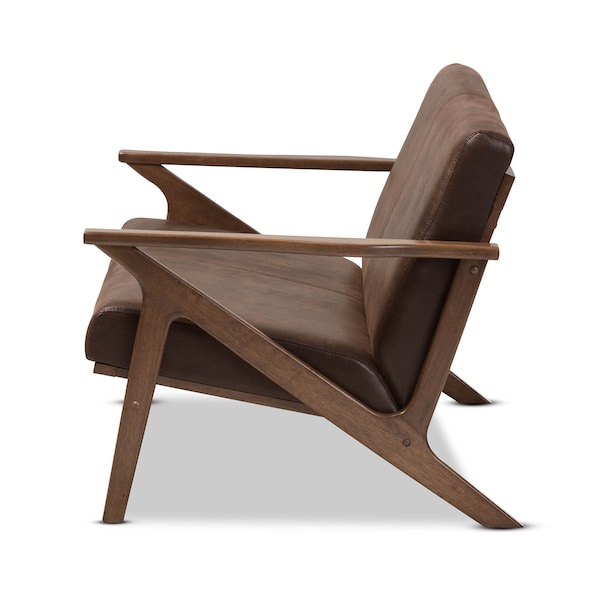 Baxton Studio Bianca Walnut Wood Dark Brown Distressed Faux Leather 2-Seater - 140-7545