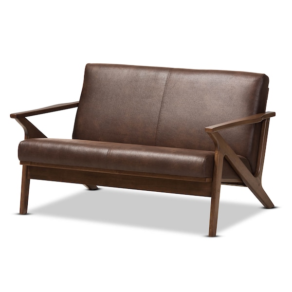 Baxton Studio Bianca Walnut Wood Dark Brown Distressed Faux Leather 2-Seater - 140-7545