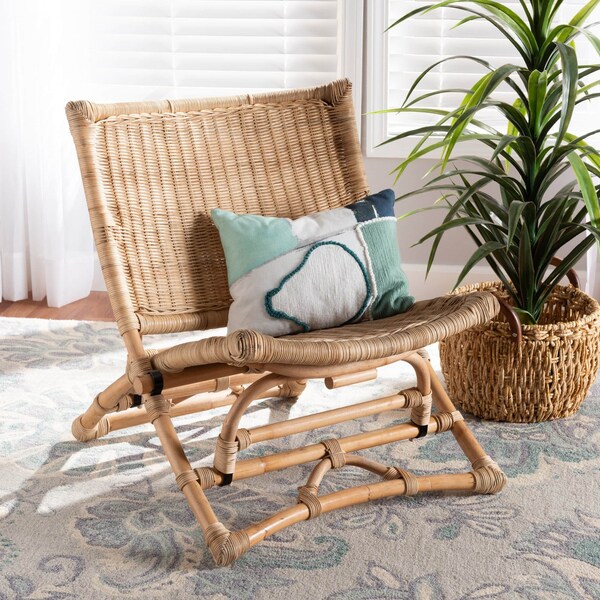 Baxton Studio Herrara Modern Bohemian Natural Brown Antique Rattan Foldable Lounge Chair - 219-12705-ZORO