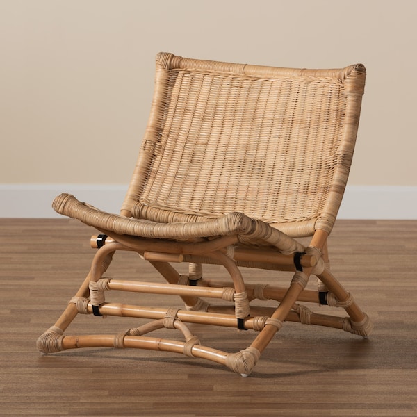 Baxton Studio Herrara Modern Bohemian Natural Brown Antique Rattan Foldable Lounge Chair - 219-12705-ZORO